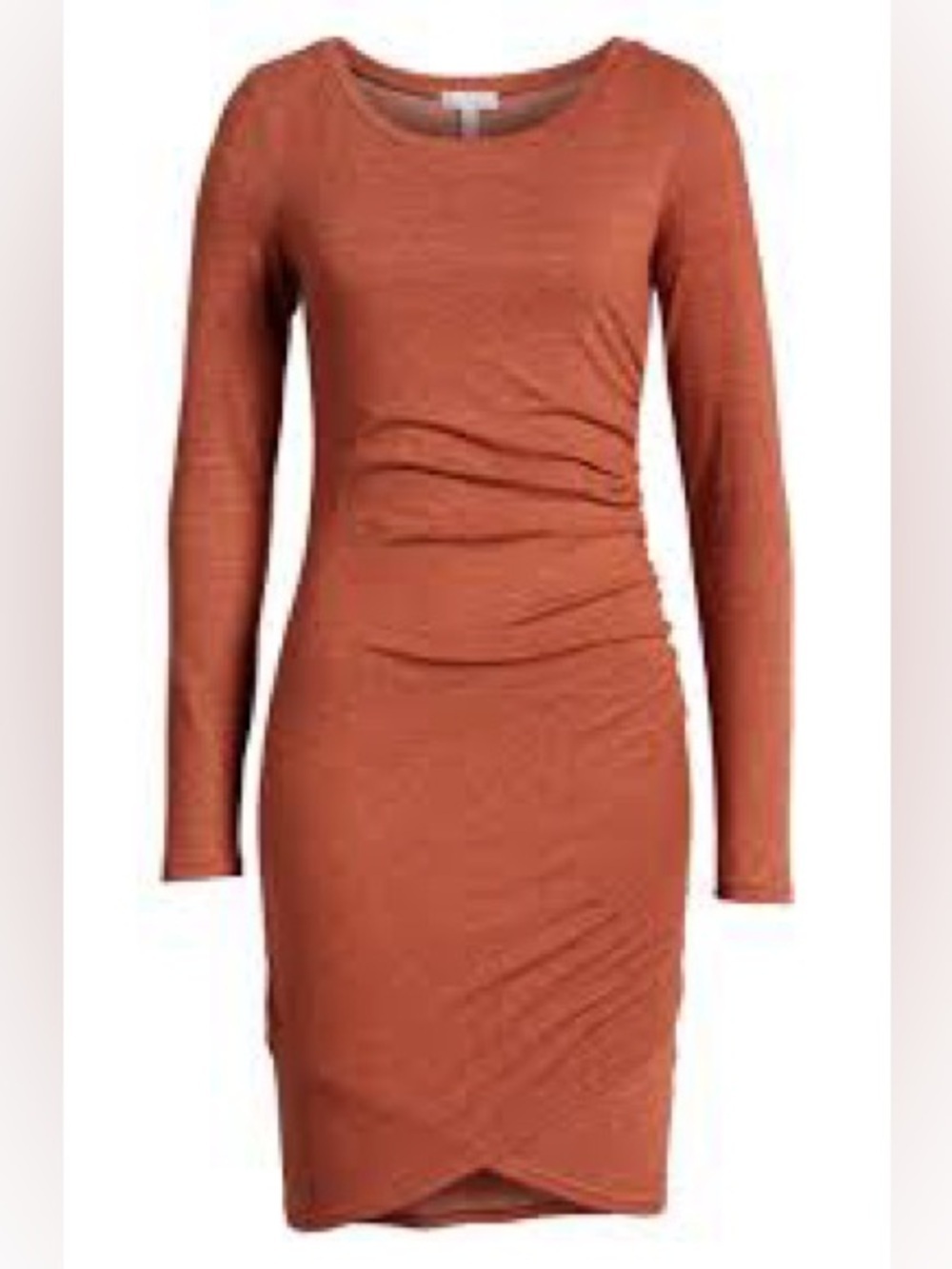 LEITH Ruched Long Sleeve Bodycon Dress Brown Spice - Medium